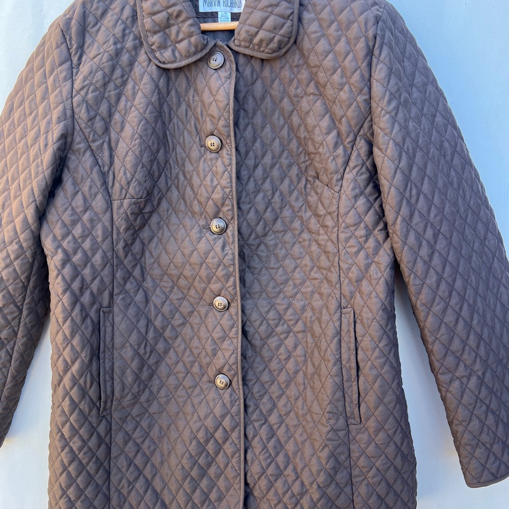 VTG‎ (90s) Chocolate Brown Quilted Barn Coat Marvin Richards Equestrian Sz L - Picture 4 of 14